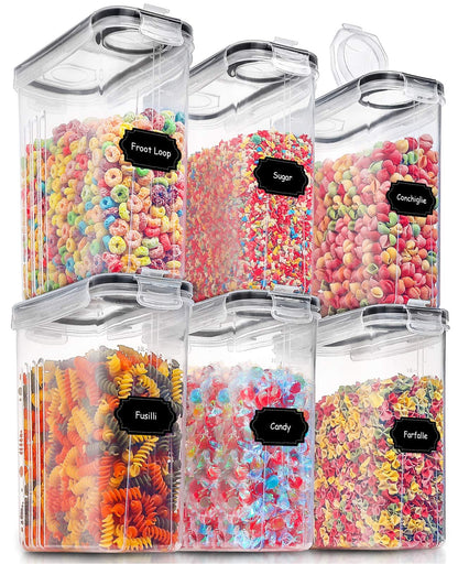 Large Dry Food Storage Containers with Lids, PRAKI 6PCS 4L Airtight Cereal Containers Storage, Leak-proof Canister Set for Kitchen Pantry Organizers and Storage with 20 Labels & Marker - Available at All In One Marketplace Canada