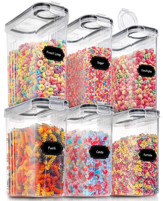 Large Dry Food Storage Containers with Lids, PRAKI 6PCS 4L Airtight Cereal Containers Storage, Leak-proof Canister Set for Kitchen Pantry Organizers and Storage with 20 Labels & Marker - Available at All In One Marketplace Canada