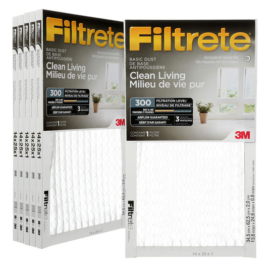 Filtrete 14x25x1 Furnace Filter, MPR 300, MERV 5, Clean Living Basic Dust 3-Month Pleated 1-Inch Air Filters, 6 Filters 🍁 All In One Marketplace Canada
