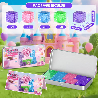 CZCUUDZ Magnetic Blocks Travel, 35PCS Mini Magnetic Blocks for Toddlers, STEM Building Cubes with Portable Iron Box, Magnetic Building Blocks for Kid Ages 3 4 5 6 7 8 Christmas Birthday Gifts, Glitter 🍁 All In One Marketplace Canada