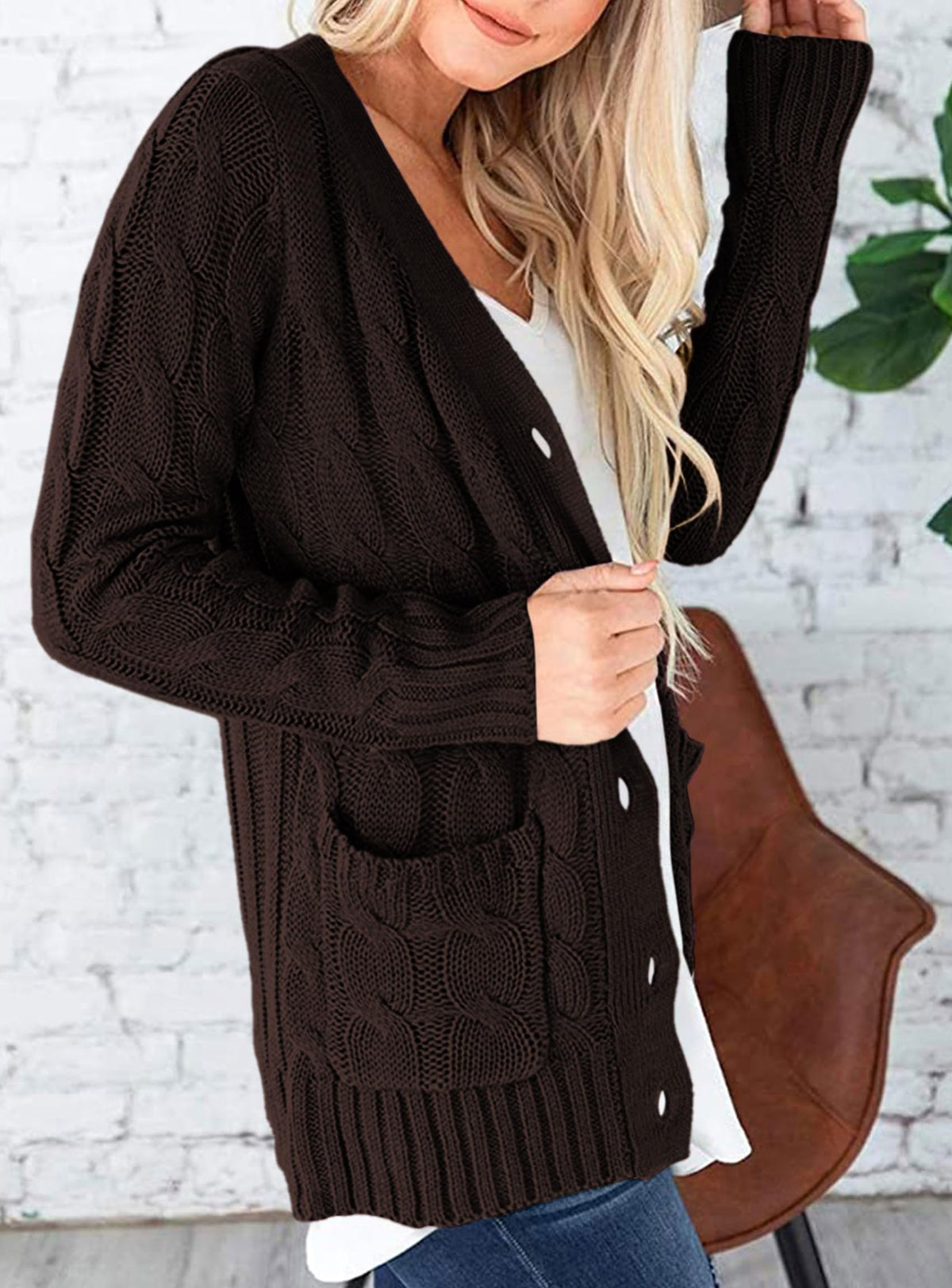 PRETTYGARDEN Women's Cable Knit Cardigan Sweaters Fall(Coffee,M) 🍁 All In One Marketplace Canada