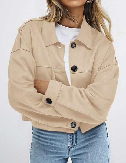 PRETTYGARDEN Women's Faux Suede Lightweight Cropped Jacket Beige,S 🍁 All In One Marketplace Canada