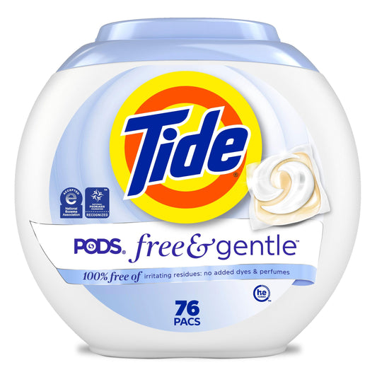 Tide PODS Free & Gentle Liquid Laundry Detergent Pacs, HE Compatible and Coldwater Clean, 76 Count