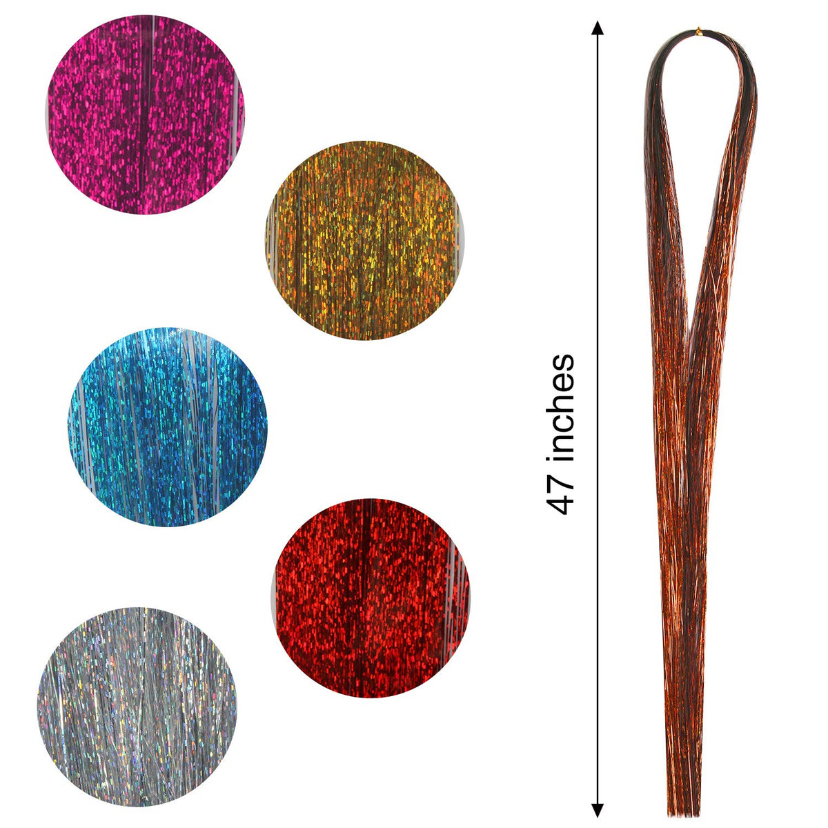 FEBSNOW Tinsel Hair Extension with Tool, 47 Inch Glitter Tinsel Strands Kit 🍁 All In One Marketplace Canada