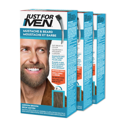 JUST FOR MEN Mustache & Beard Dye Medium Brown M-35, 3 Pack (3 Pack)