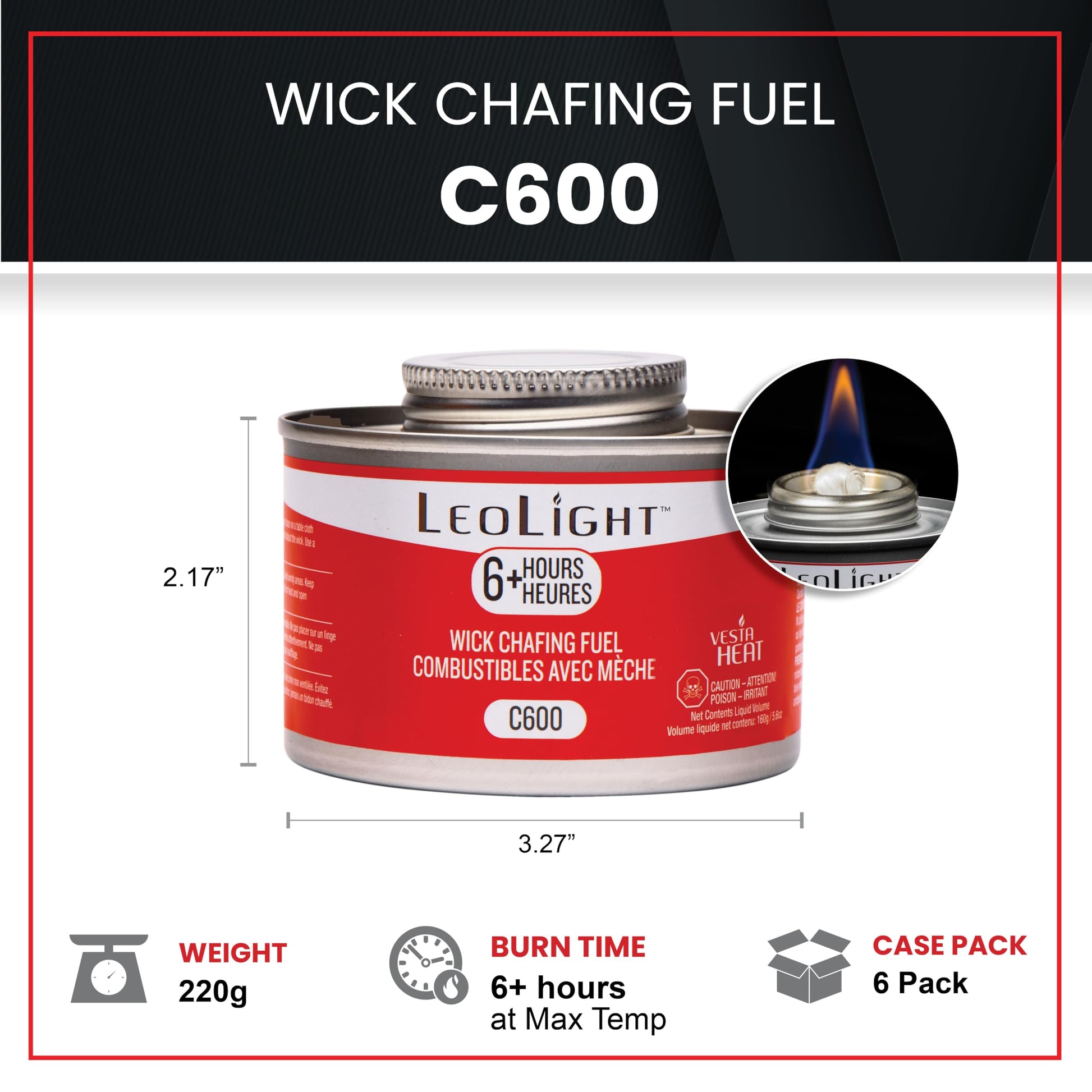 6 Pack Chafing Fuel 6 Hour Burn – Odorless, Smokeless & Spill-Proof Wick, 7.8oz Food Warmer Fuel for Chafing Dish Buffet Set & Catering Use, LeoLight - Available at All In One Marketplace Canada