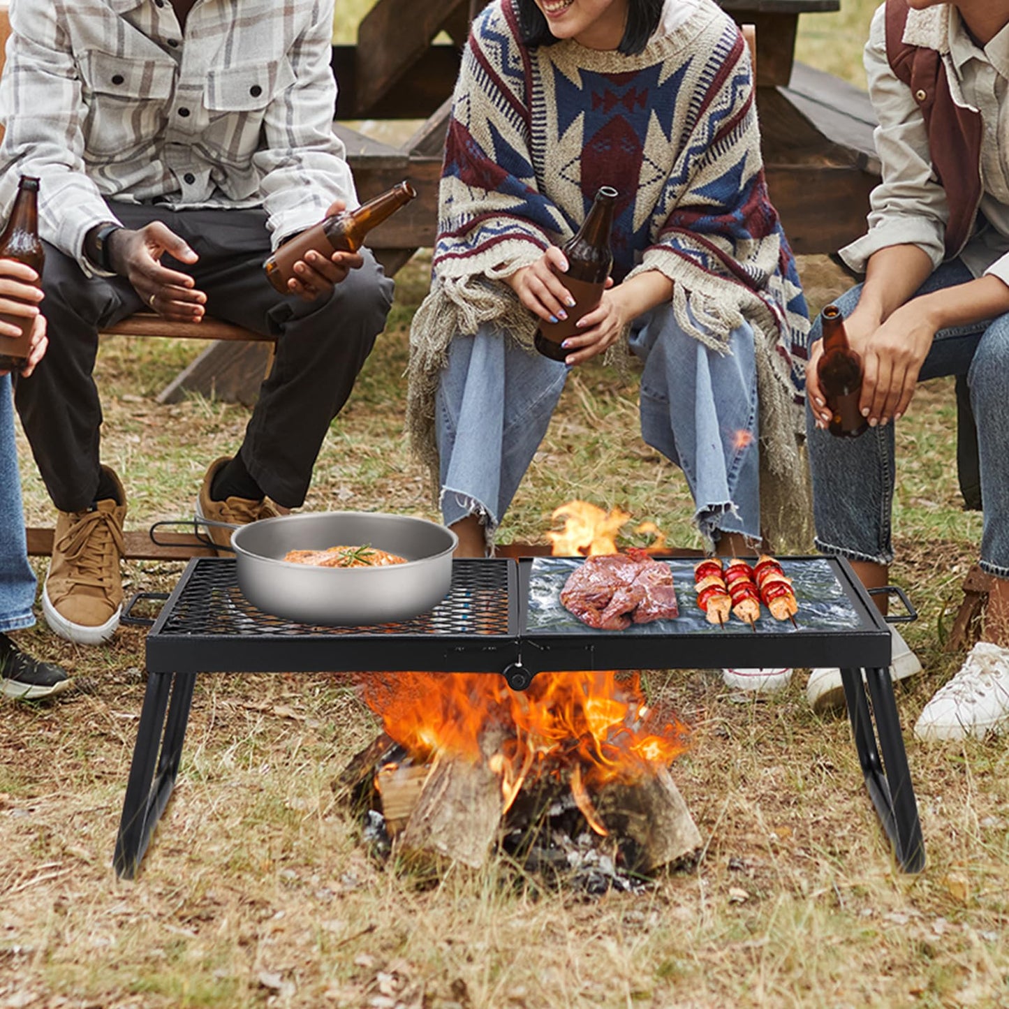 VEVOR Folding Campfire Grill, Heavy Duty Steel Mesh Grate, 22.4" Portable Camping Grates Over Fire Pit, Camp Fire Cooking Equipment with Legs Carrying Bag, Grilling Rack for Outdoor Open Flame Cooking VEVOR