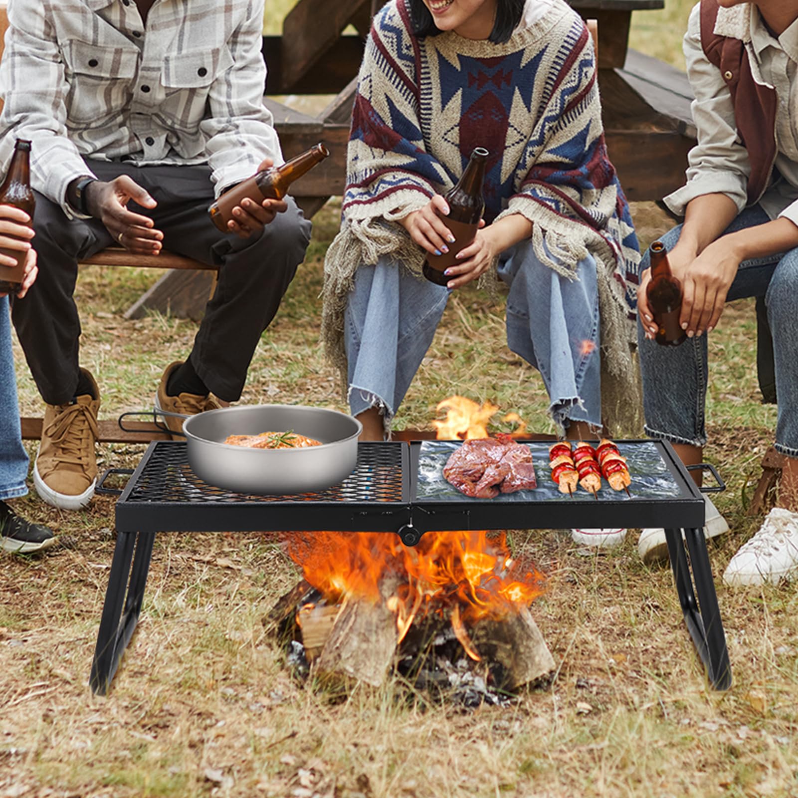 VEVOR Folding Campfire Grill, Heavy Duty Steel Mesh Grate, 22.4" Portable Camping Grates Over Fire Pit, Camp Fire Cooking Equipment with Legs Carrying Bag, Grilling Rack for Outdoor Open Flame Cooking VEVOR