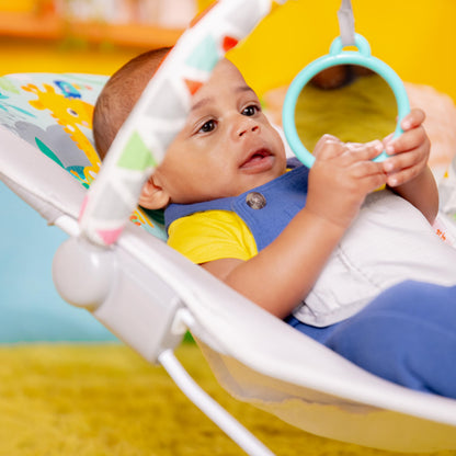 Bright Starts Baby Bouncer Soothing Vibrations Infant Seat - Removable Toy Bar, Nonslip Feet, 0-6 Months Up to 20 lbs (Safari Fun) Bright Starts