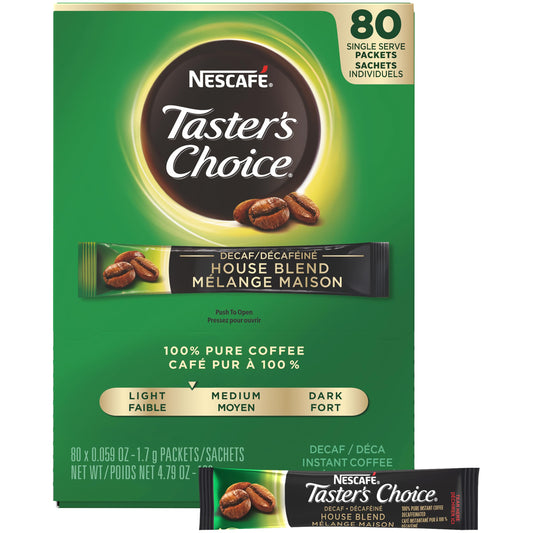 Nescafé Taster's Choice Decaf Instant Coffee Singles, Light Roast, 1.7g (80 Packets)