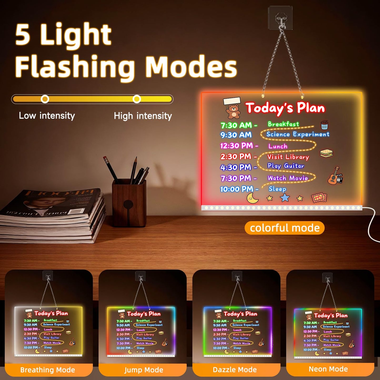 13.7x10 LumiBoard LED Drawing Board for Kids with 13 Light Effect,Acrylic Dry Erase Board Doodle Glow Board for Kids,Glow Art Drawing Gift for Girls Teens(7 Markers+Adaper - Available at All In One Marketplace Canada