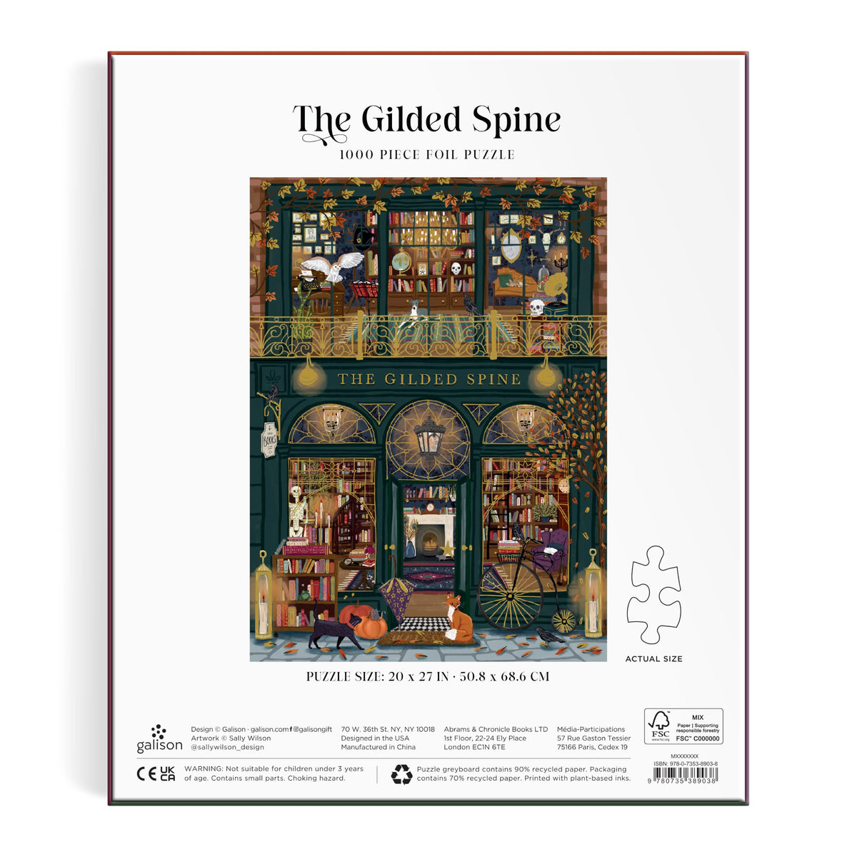 Galison The Gilded Spine Puzzle – 1000 Piece Foil Puzzle Featuring Beautiful Fall Book Storefront with Gold Detailing