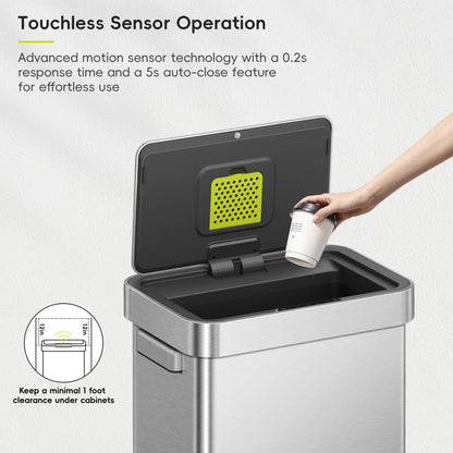 EKO Deluxe Mirage-T 50 Liter / 13.2 Gallon Touchless Rectangular Motion Sensor Trash Can, Matte Stainless Steel Finish 🍁 All In One Marketplace Canada