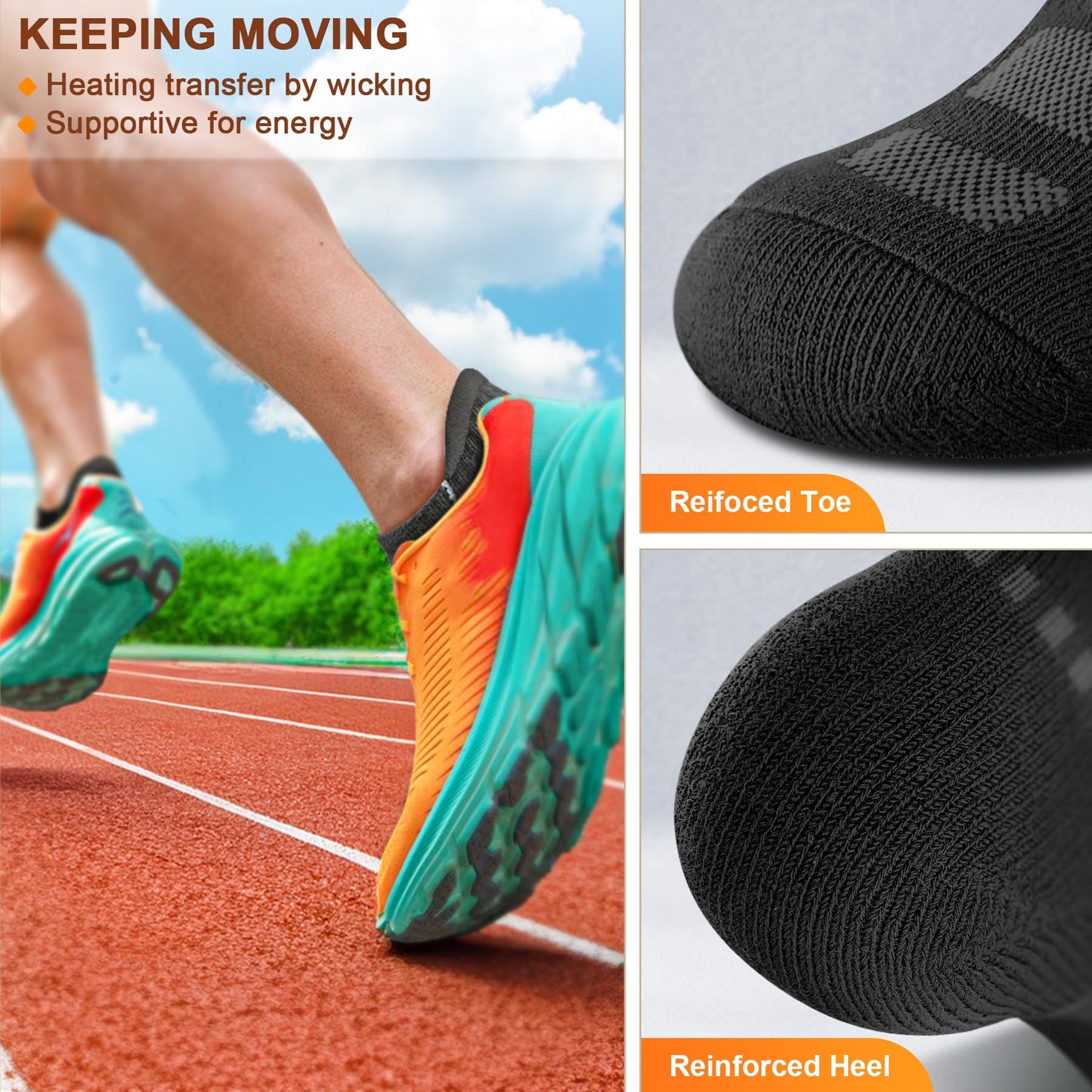 BULLIANT Men Running Socks 6Pairs-Ankle Athletic Socks Wicking Cushioned for Men Walking-Arch Compression Support(6Pairs,Shoes Size:Men 10-12) - Available at All In One Marketplace Canada
