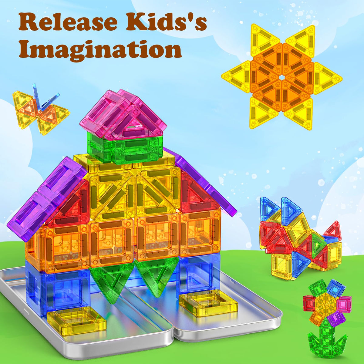Mini Magnetic Tiles with Iron Box Travel Set for Kids 3-5 4-8 42PCS Portable Toys Magnet Building Blocks for Toddlers Road Trip/Car/Plane Travel/STEM Learning Set Christmas Birthday Gift for Boy Girl 🍁 All In One Marketplace Canada