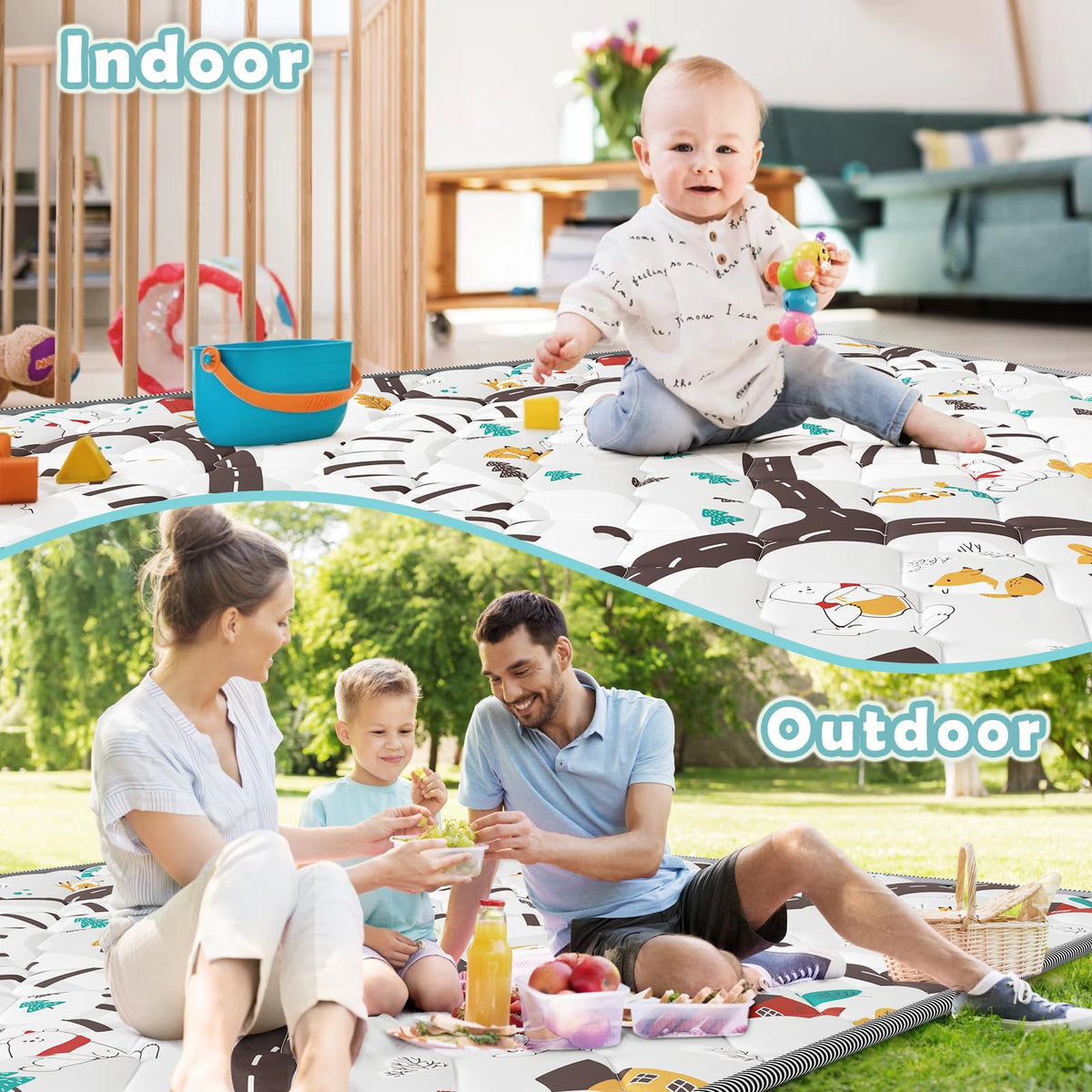 Palopalo 71x59in Christmas Baby Play Mat with Train Track Winter Design 🍁 All In One Marketplace Canada