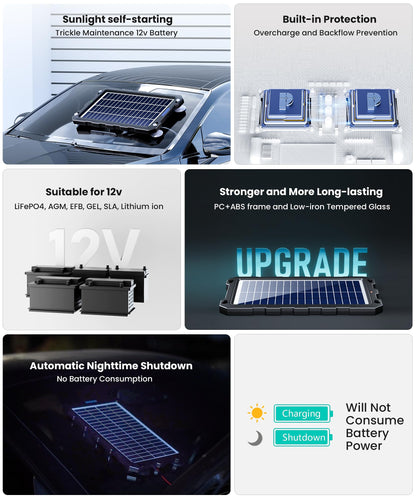 Solar Battery Trickle Charger for Car Battery, Portable and Waterproof Solar Battery Maintainer, Amorphous Silicon Solar Panel car Battery Charger (Solar Battery Charger 7.5W)