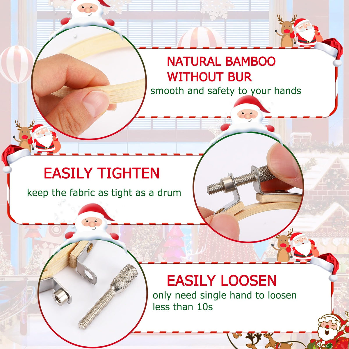 FEBSNOW 12 Pieces 3 Inch Embroidery Hoops Adjustable Bamboo Circle Cross Stitch Hoop Ring Bulk Wooden Round Embroidery Hoop for Art Craft Handy Sewing and Christmas Decoration 🍁 All In One Marketplace Canada