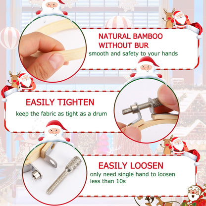 FEBSNOW 12 Pieces 3 Inch Embroidery Hoops Adjustable Bamboo Circle Cross Stitch Hoop Ring Bulk Wooden Round Embroidery Hoop for Art Craft Handy Sewing and Christmas Decoration 🍁 All In One Marketplace Canada