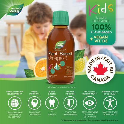 Nature's Way NutraVege Kids Omega-3 Supplement, Plant-Based, Vegetarian, Vegan-friendly, 500 mg of EPA + DHA, 500 IU Vegan Vitamin D3, Citrus Punch, 150 ml Liquid