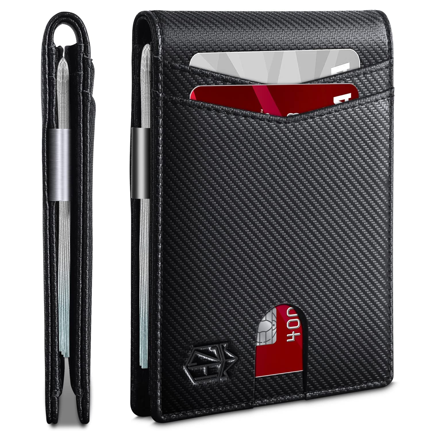 Zitahli Slim RFID Wallets for Men, Money Clip Bifold Leather Wallet Minimalist Mens Wallet with ID Window and 12 Card Slots Gift Box