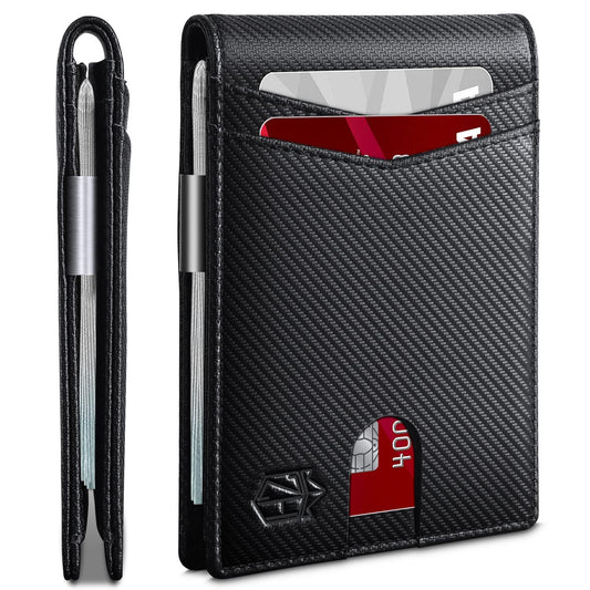 Zitahli Slim RFID Wallets for Men, Money Clip Bifold Leather Wallet Minimalist Mens Wallet with ID Window and 12 Card Slots Gift Box