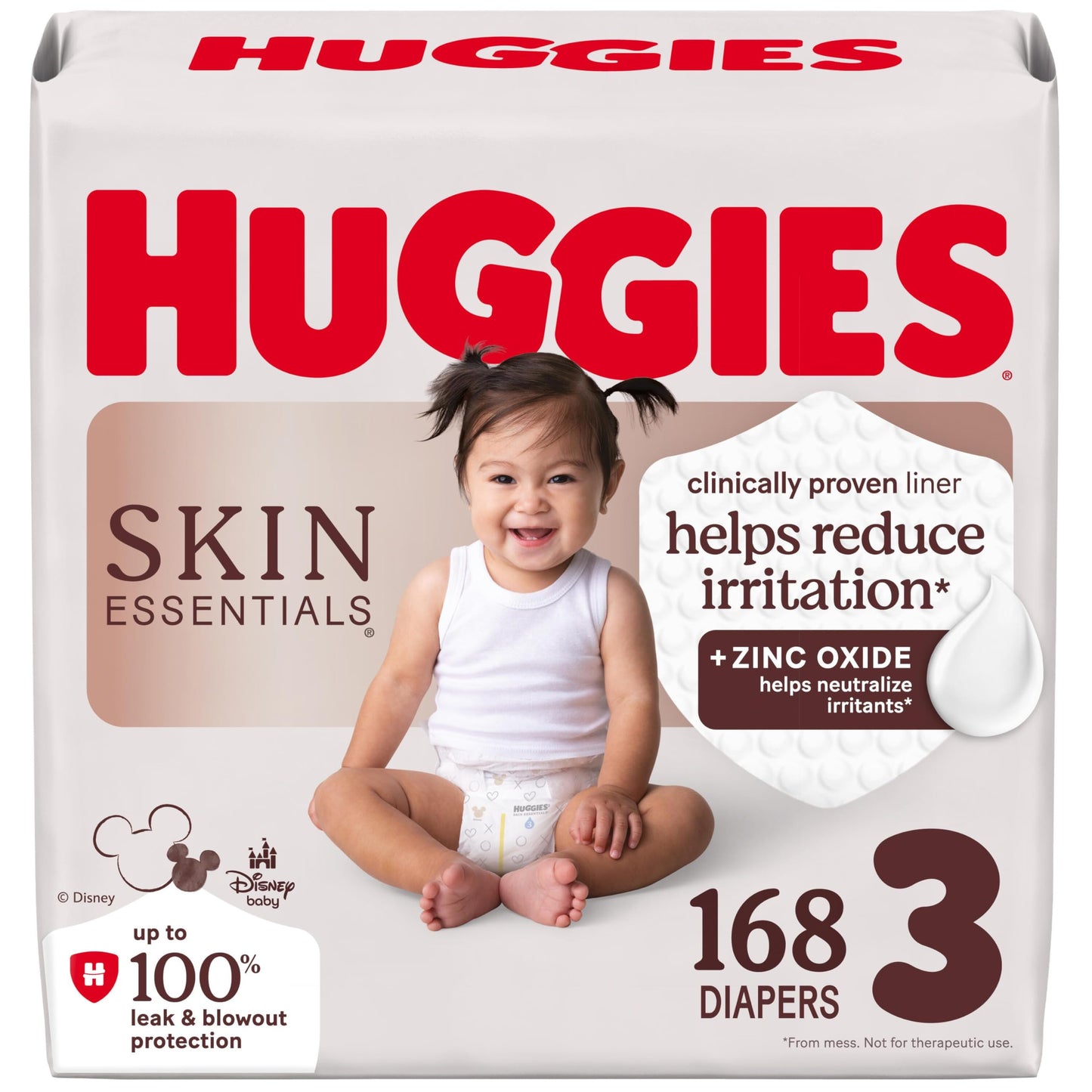 Huggies Size 3 Diapers, Skin Essentials Baby Diapers, Size 3 (16-28 lbs), 168 Count (3 Packs of 56), Packaging May Vary