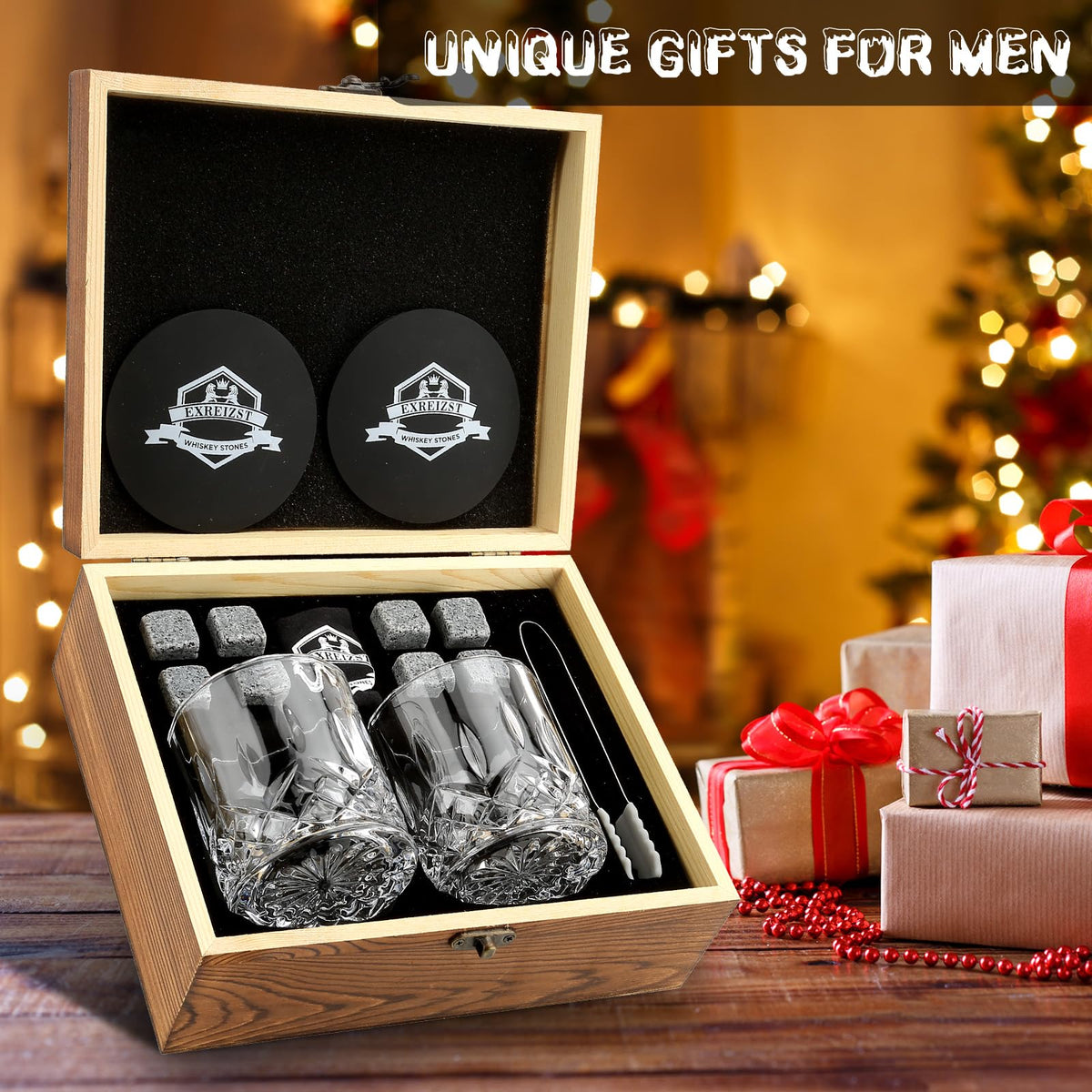 Whiskey Stones Glass Gifts for Men, Bourbon Scotch Whiskey Glasses Set of 2 🍁 All In One Marketplace Canada
