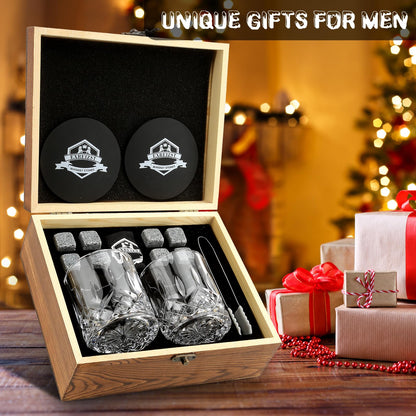 Whiskey Stones Glass Gifts for Men, Bourbon Scotch Whiskey Glasses Set of 2 🍁 All In One Marketplace Canada