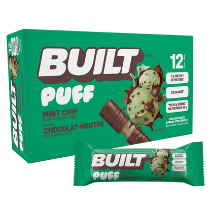 BUILT Puff Protein Bars, Mint Chip, 17g Protein - 12 Count 🍁 All In One Marketplace Canada