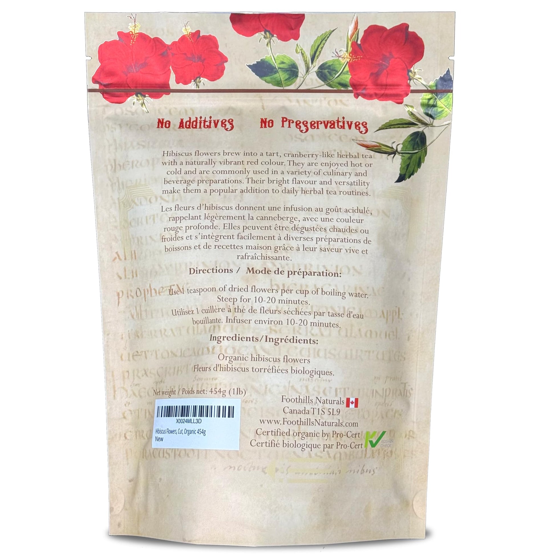 Foothills Naturals Organic Hibiscus Flowers - 1 lb Cut & Dried, 200+ Cups
