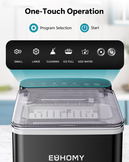 EUHOMY Countertop Ice Maker, 26.5 lbs/24H Portable Ice Machine with Ice Scoop & Basket, Fast 6-10 Mins Ice Making, 2 Ice Sizes, Ideal for Home, Kitchen, RV, Party EUHOMY