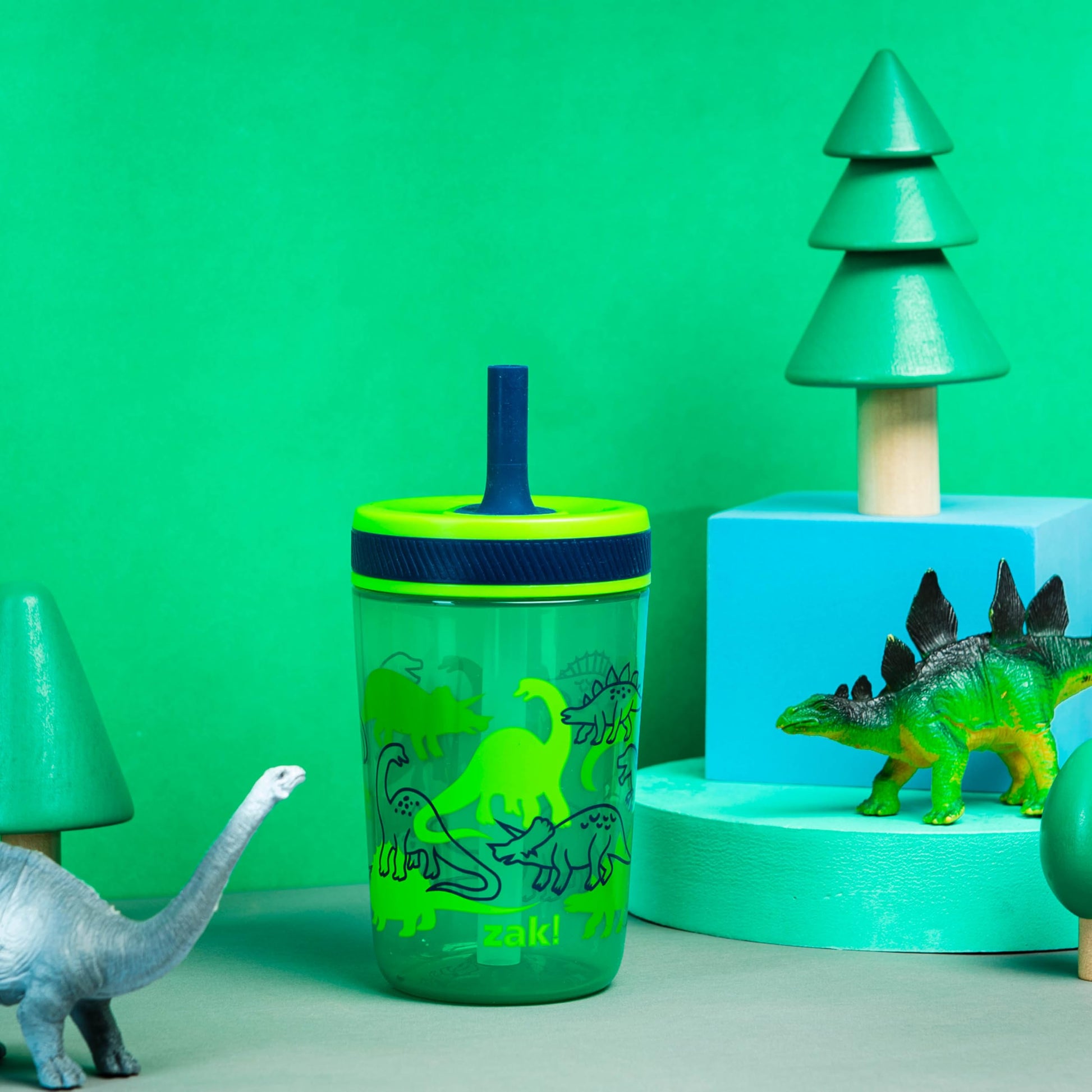 Zak Designs Kelso 15 oz Tumbler Set, (Dino Camo) Non-BPA Leak-Proof Screw-On Lid with Straw Made of Durable Plastic and Silicone, Perfect Toddler Cup Bundle for Kids (2pc Set)