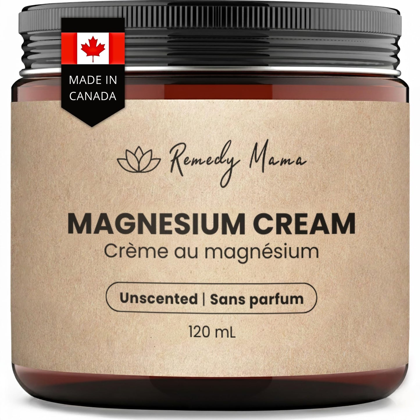 Remedy Mama Unscented Magnesium Cream for Daily Comfort – with Hemp Seed Oil, Jojoba Oil, Mango & Shea Butter – Magnesium Oil Spray Alternative – Natural, Gentle & Skin-Friendly – 4oz Glass Jar – Made in Canada - Available at All In One Marketplace Canada