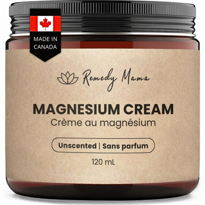 Remedy Mama Unscented Magnesium Cream for Daily Comfort – with Hemp Seed Oil, Jojoba Oil, Mango & Shea Butter – Magnesium Oil Spray Alternative – Natural, Gentle & Skin-Friendly – 4oz Glass Jar – Made in Canada - Available at All In One Marketplace Canada