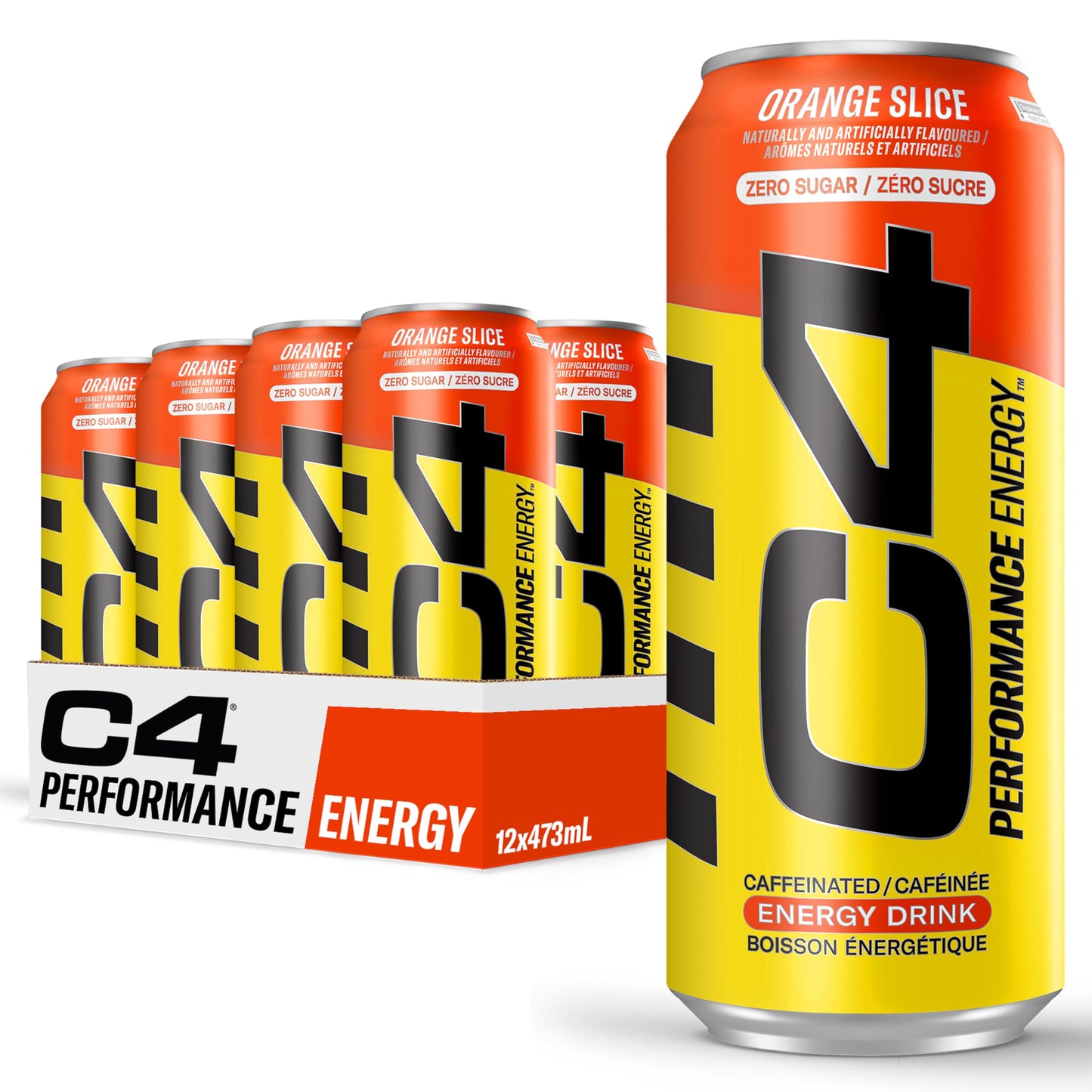 Cellucor C4 Performance Energy Drink, Orange Slice, Carbonated Sugar Free Drink with no Artificial Colours or Dyes, 473mL, 12 count