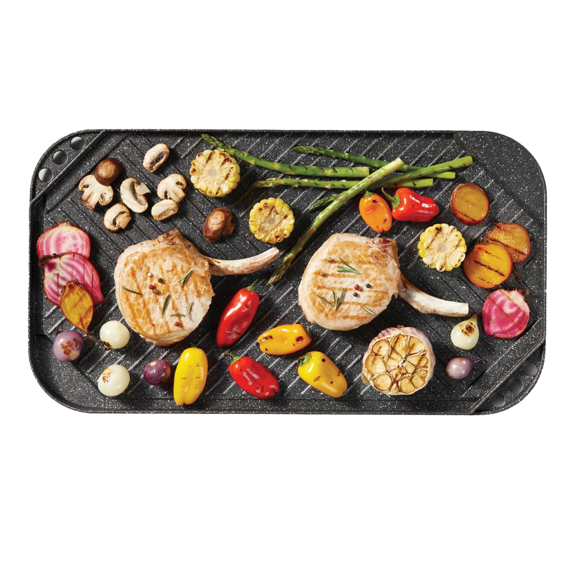 Starfrit The Rock 50x28cm (19.7" x 11") Non-Stick Reversible Grill & Griddle - Durable Forged Aluminum - Oven Safe - PFOA Free - Easy to Clean - Black - Available at All In One Marketplace Canada