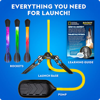 National Geographic Air Rocket Toy – LED Rocket Launcher for Kids, Jump & Launch Air Powered Foam Rockets up to 30.5 Meters, Kids Outdoor Activities