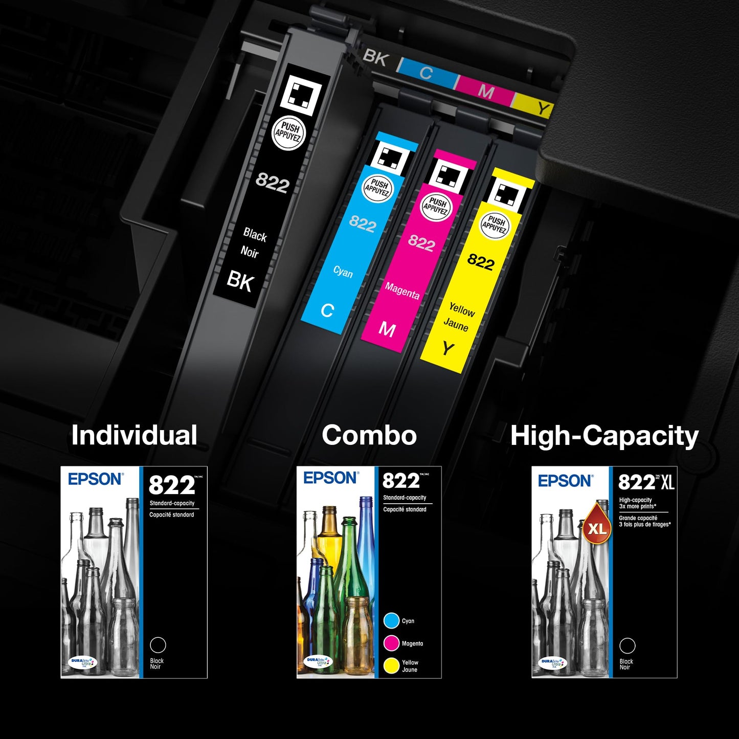Epson 822 Genuine Ink Cartridge XL Black and Standard Color Combo Pack Epson