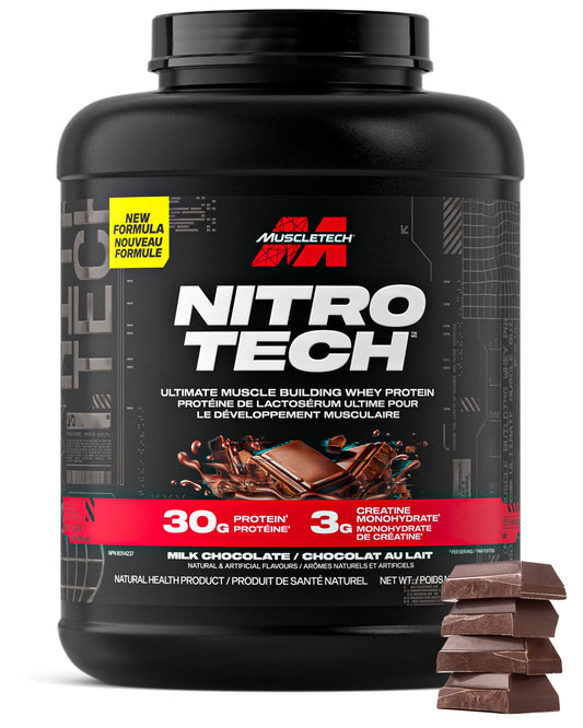Muscletech Whey Protein Powder - Nitro-Tech Ultimate Muscle Building Formula with Whey Protein Isolate & Peptides - 30g of Protein, 3g of Creatine & 6.8g of BCAA - Milk Chocolate, 5 Pound (Pack of 1) - Available at All In One Marketplace Canada