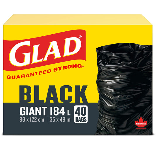 Glad Black Garbage Bags - Giant 184 Litres - 40 Trash Bags Made in Canada of Global Components 🍁 All In One Marketplace Canada