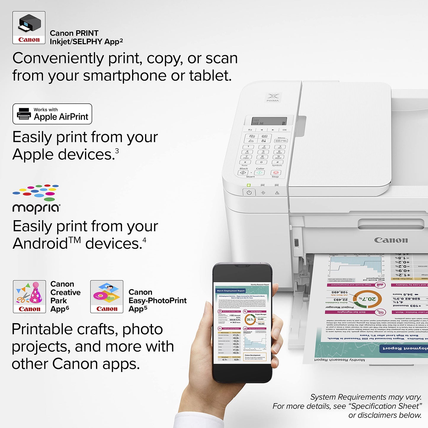 Canon PIXMA TR4720 All-in-One Wireless Printer Home use, with Auto Document Feeder, Mobile Printing and Built-in Fax, White