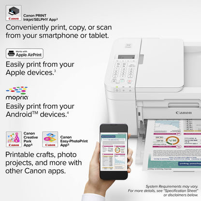 Canon PIXMA TR4720 All-in-One Wireless Printer Home use, with Auto Document Feeder, Mobile Printing and Built-in Fax, White