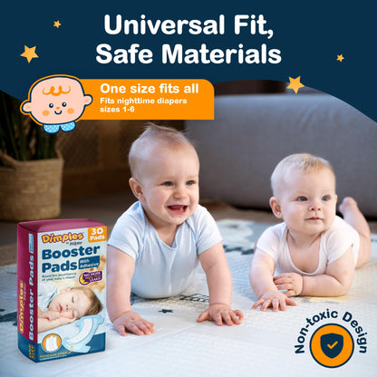 Inspire Dimples Booster Pads, Baby Diaper Doubler with Adhesive - Boosts Diaper Absorbency - No More leaks 30 Count (with Adhesive for Secure Fit) (30 Count)