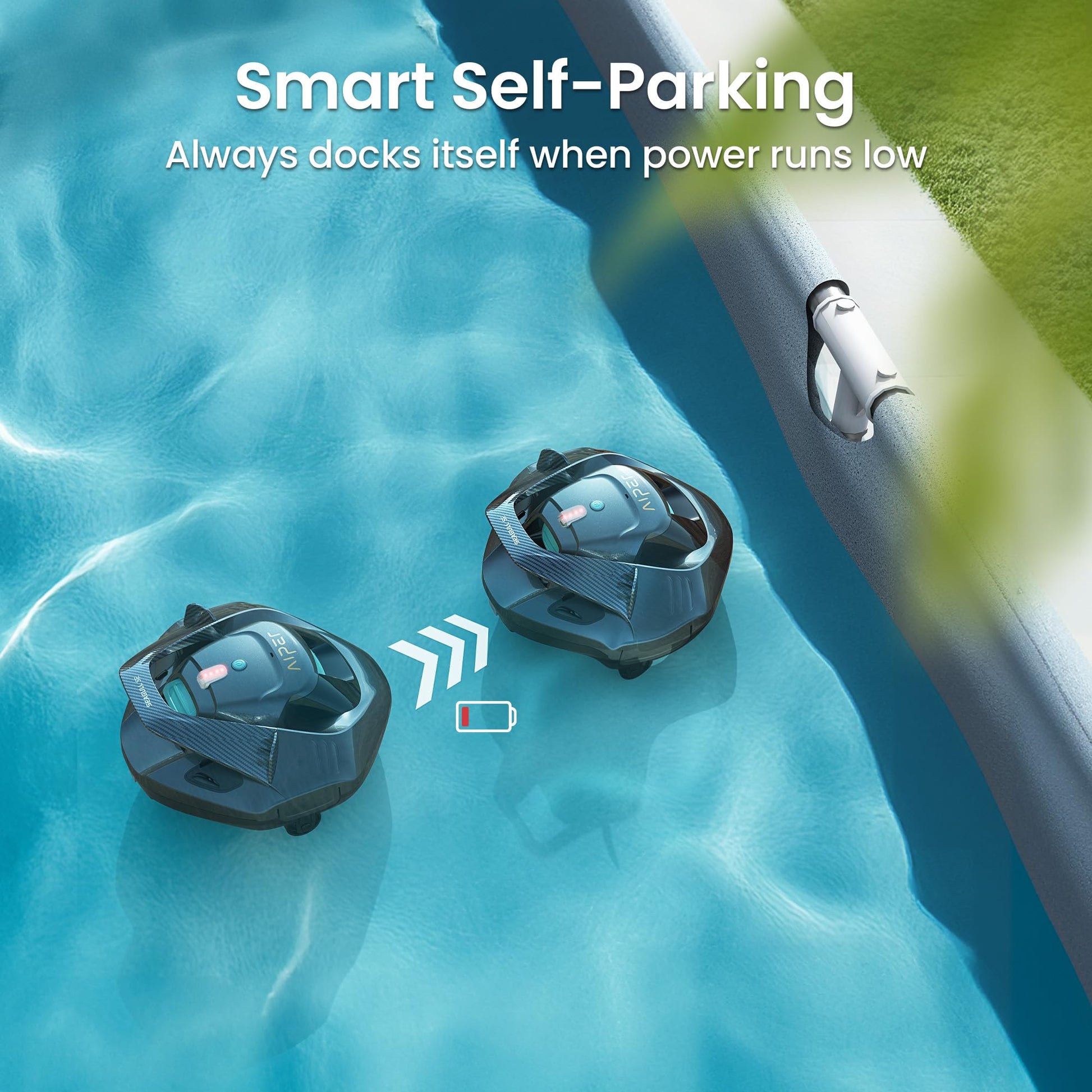 AIPER Seagull SE Cordless Robotic Pool Cleaner, Pool Vacuum Lasts 90 Mins, LED Indicator, Self-Parking, for Flat Above-Ground Pools up to 33 Feet - Gray