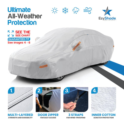 EzyShade 10-Layer Car Cover Waterproof All Weather - See Vehicle Size-Chart - Car Covers for Automobiles & Car Snow Cover - Full Exterior Covers - Winter Rain Sun SUV Sedan. Size A4 (See SizeChart) 🍁 All In One Marketplace Canada