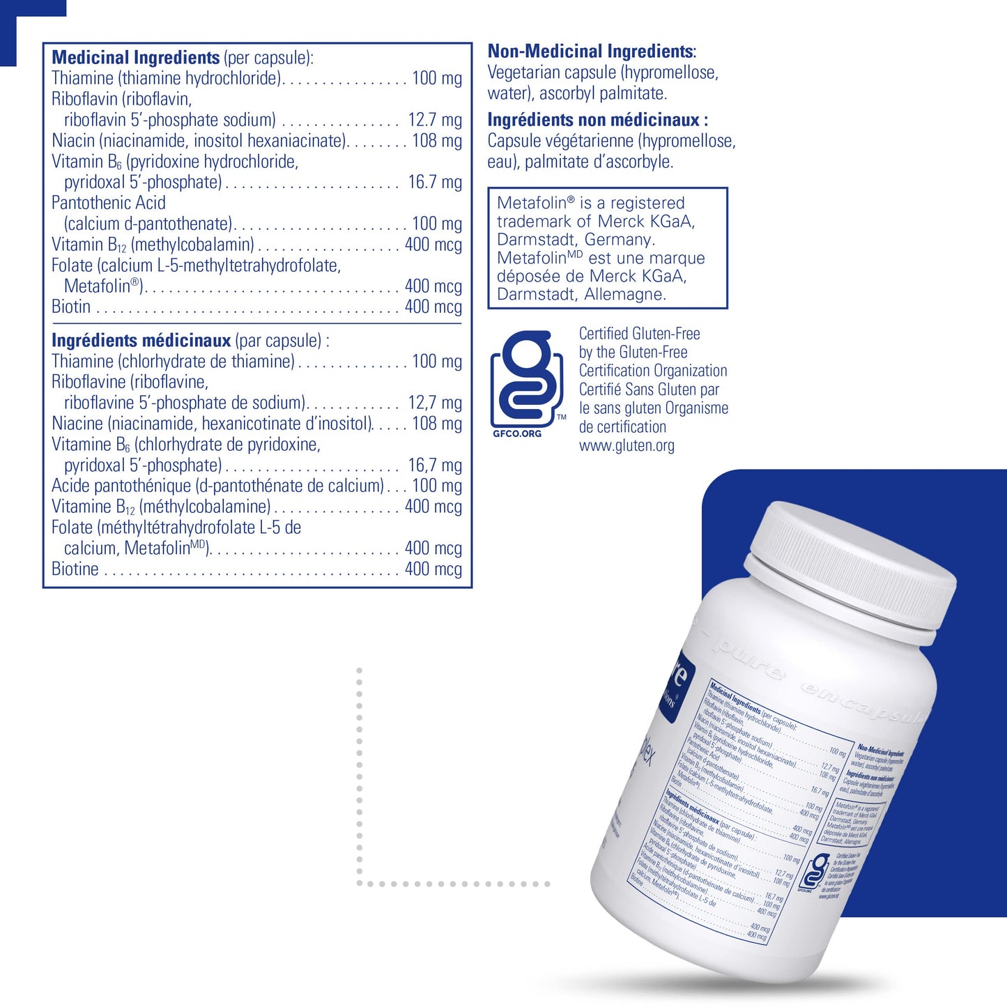 Pure Encapsulations B-Complex Plus - B Vitamins Supplement to Support Neurological Health, Cardiovascular Health & Energy Levels* - With Vitamin B12 & More - 120 Capsules - Available at All In One Marketplace Canada