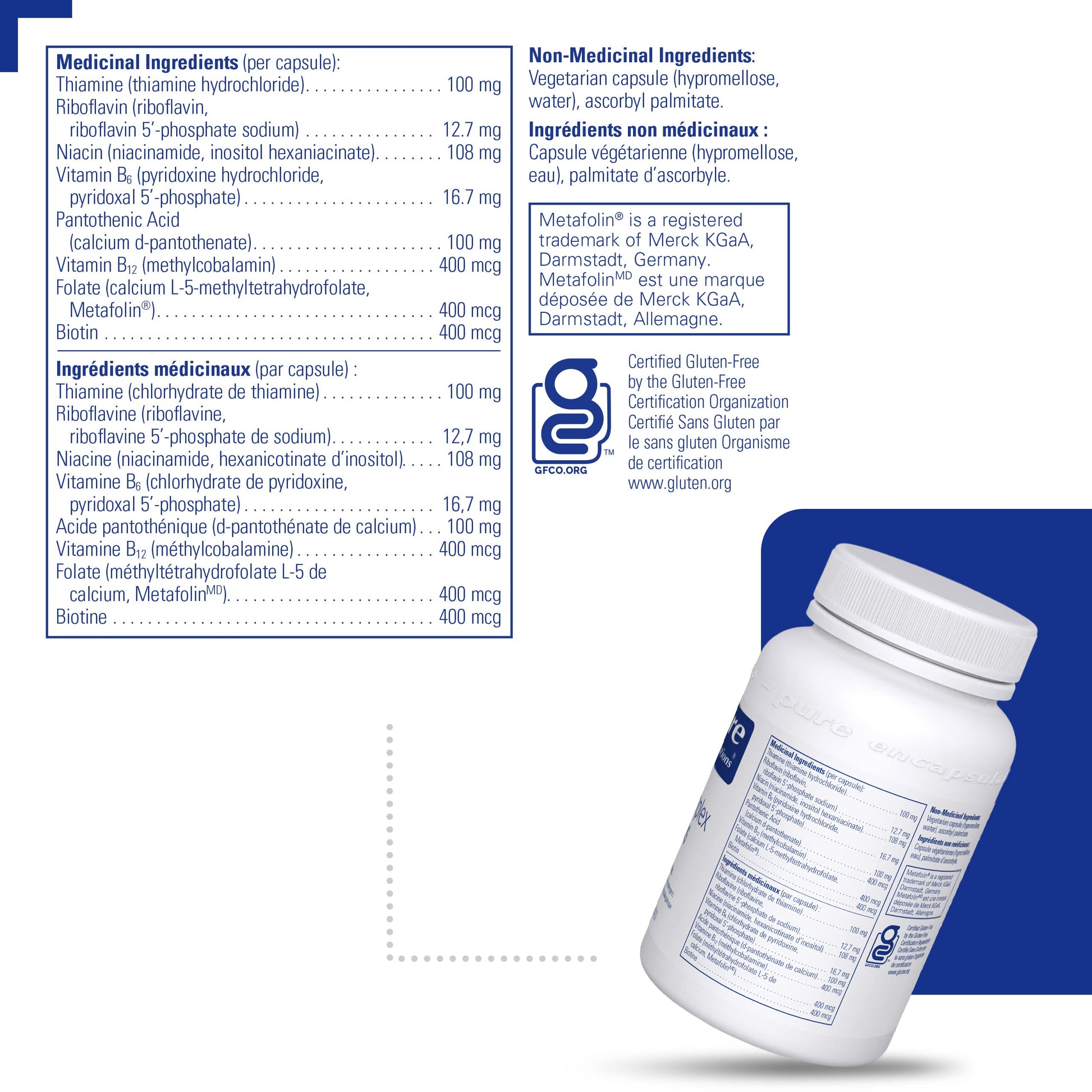Pure Encapsulations B-Complex Plus - B Vitamins Supplement to Support Neurological Health, Cardiovascular Health & Energy Levels* - With Vitamin B12 & More - 120 Capsules - Available at All In One Marketplace Canada