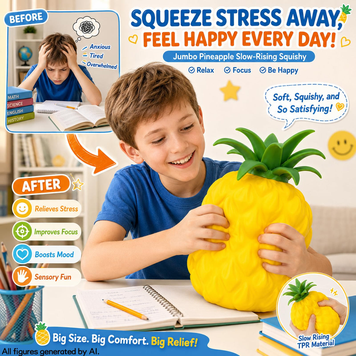 6.7in Jumbo Pineapple Squishy Toys,Squeeze Sensory Fidget Novelty Toys for Stress & Anxiety Relief,Christmas Birthday White Elephant Gifts Party Favors 🍁 All In One Marketplace Canada