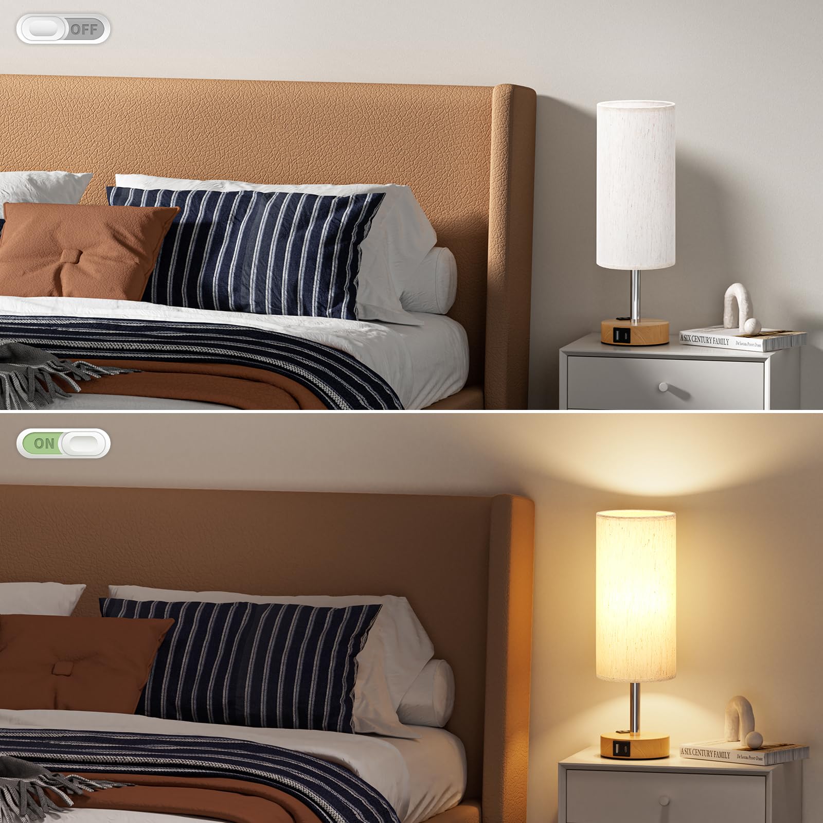 Table Lamp for Bedroom Set of 2 - Touch 3 Way Dimmable Bedside Lamps with USB C and A Ports, Night Lamp for Nightstand with AC Outlet, Desk Lamps for Living Room, Reading Room, Kids Room, Office - Available at All In One Marketplace Canada